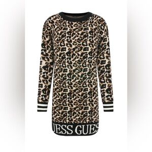 GUESS Leopard Print Sweater Dress Long Sleeve Logo Hem Size 8